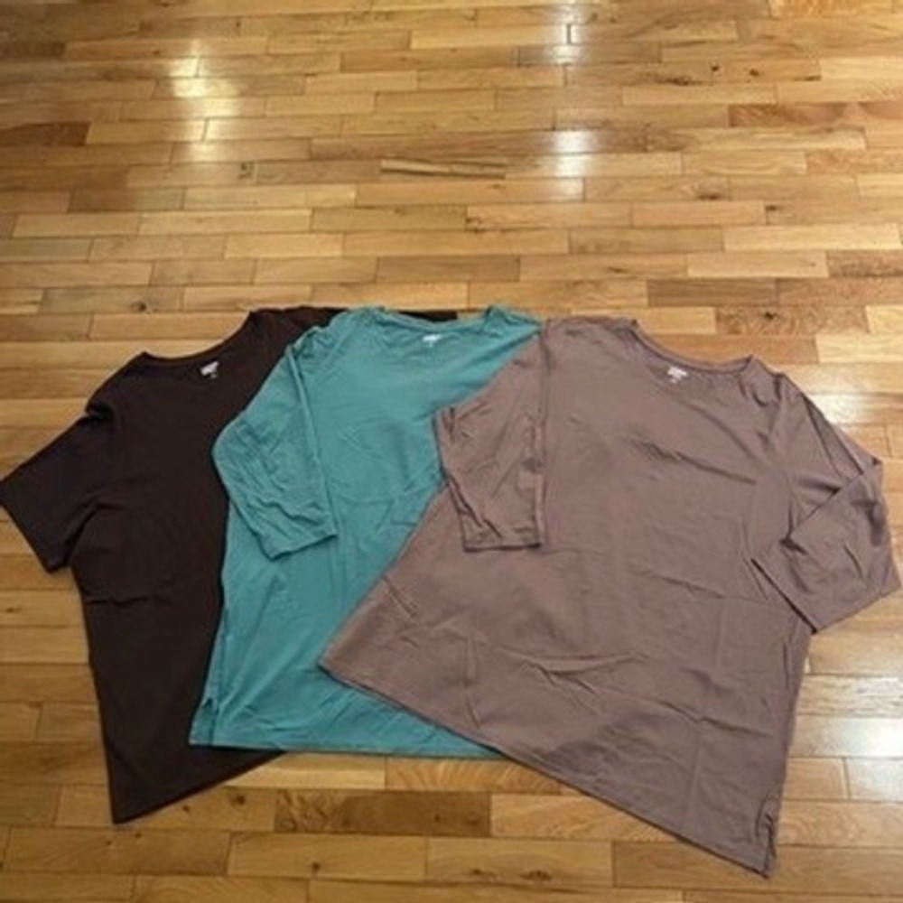 Lands End Womens 2X 3/4 Sleeve Tunic Top Bundle 3 Pack Brown Teal Mauve Plus